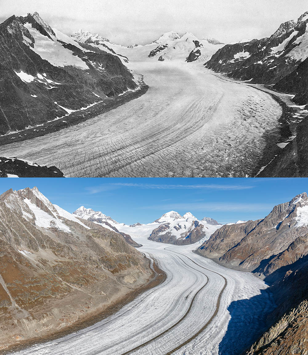 Wiederholungsaufnahmen Grosser Aletschgletscher 1880 bis 2015 vom Eggishorn