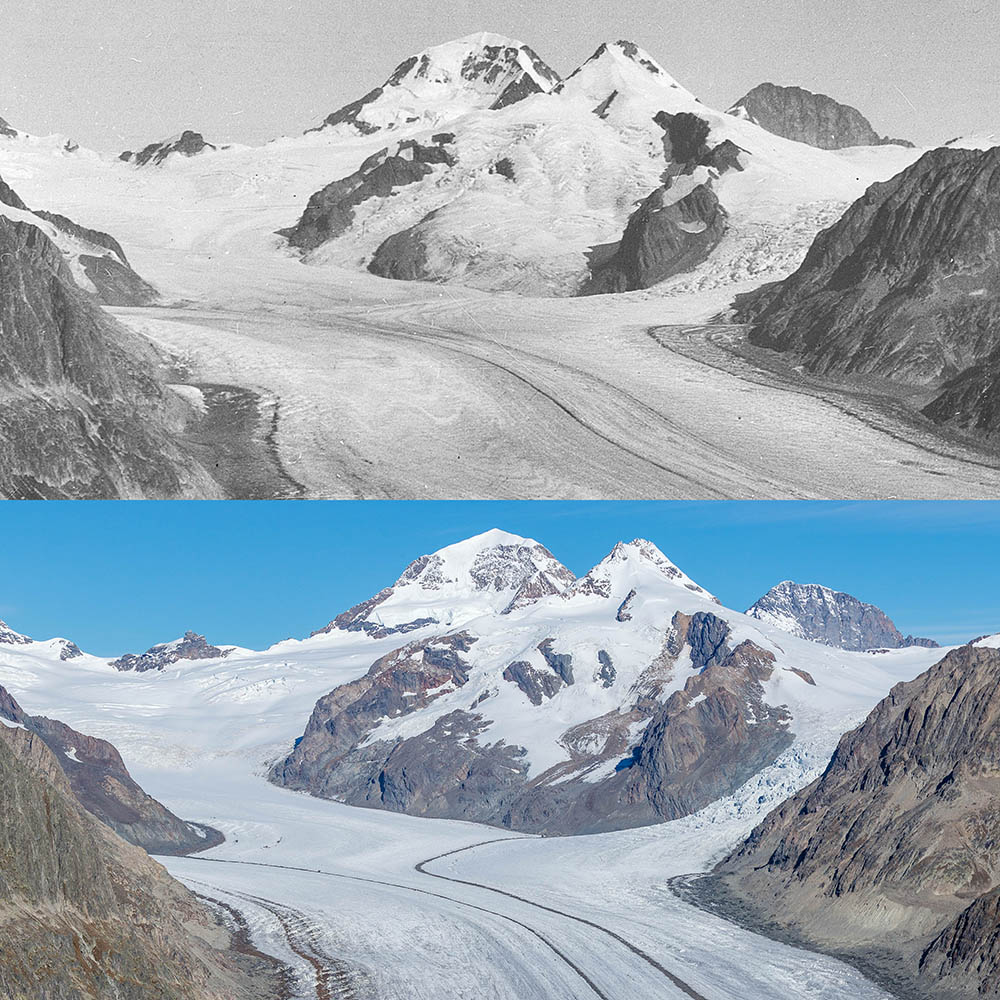 Repeat photos of Grosser Aletschgletscher from 1880 til 2015 from Eggishorn