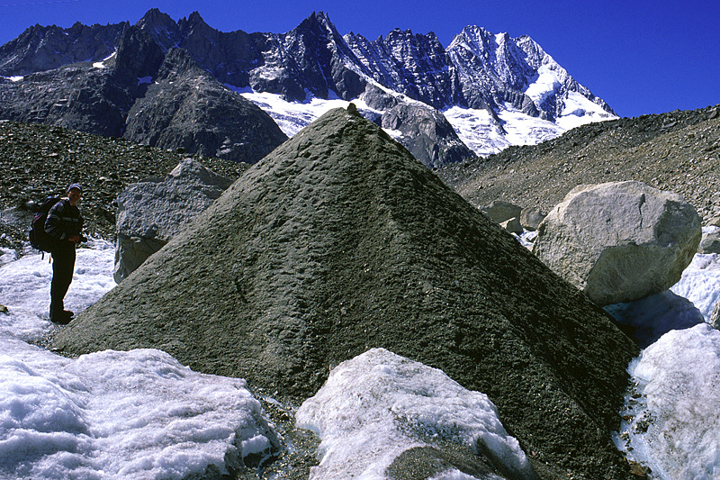 Dirt cones and glacier tables