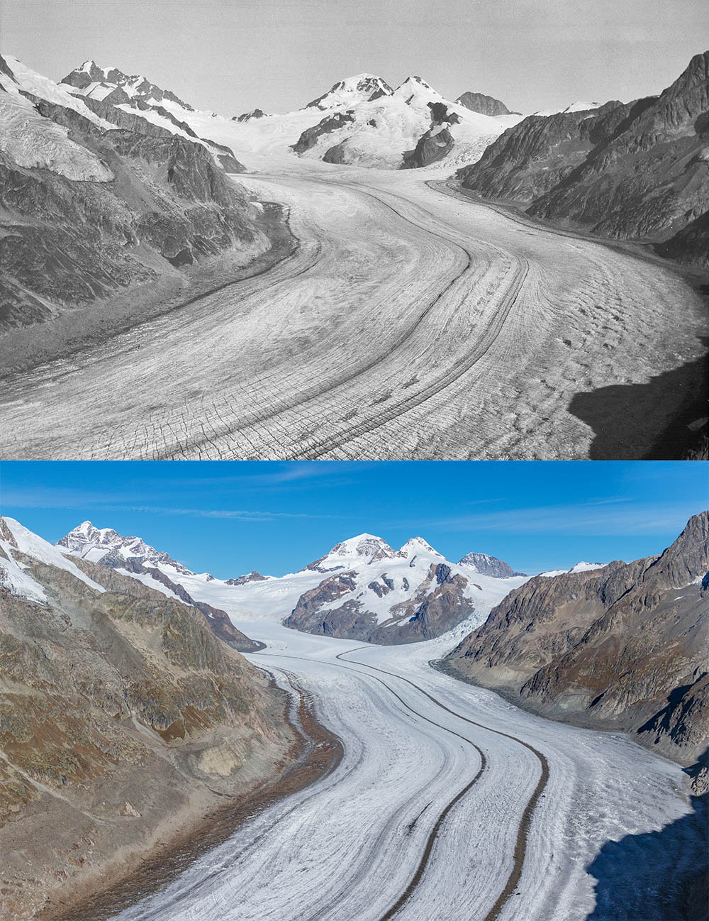 Glacier recession in the Swiss Alps
