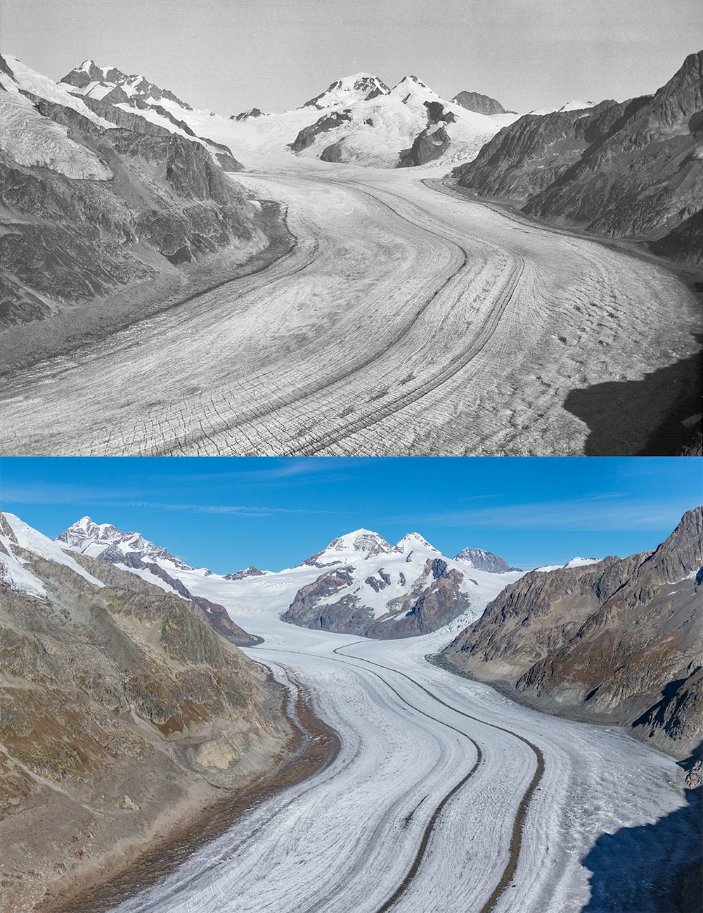 Glacier recession in the Swiss Alps Glacier recession in the Swiss Alps