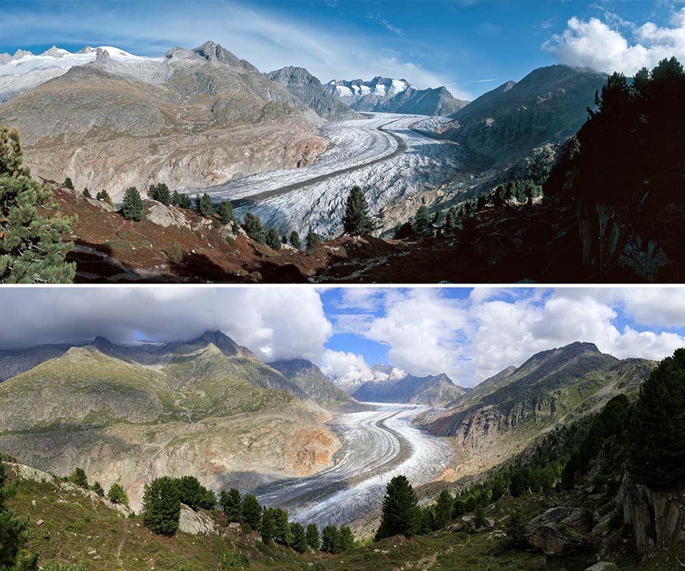 Glacier recession in the Swiss Alps