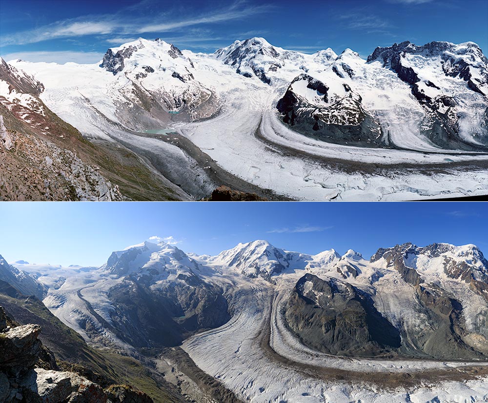 Glacier recession in the Swiss Alps