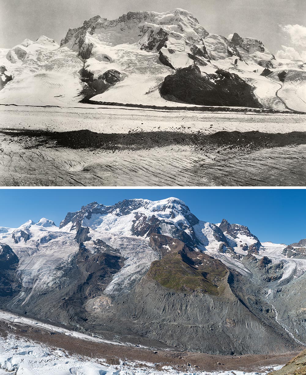 Glacier recession in the Swiss Alps