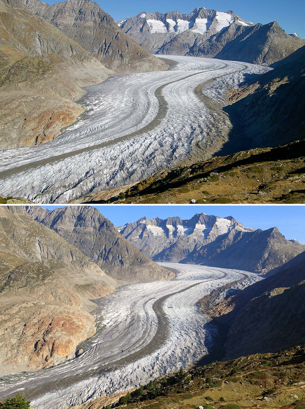 Glacier recession in the Swiss Alps