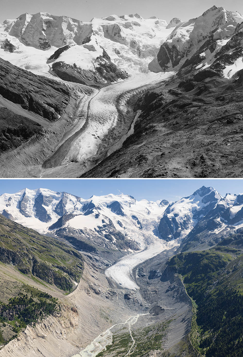 Glacier recession in the Swiss Alps