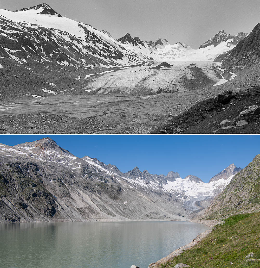 Glacier recession in the Swiss Alps