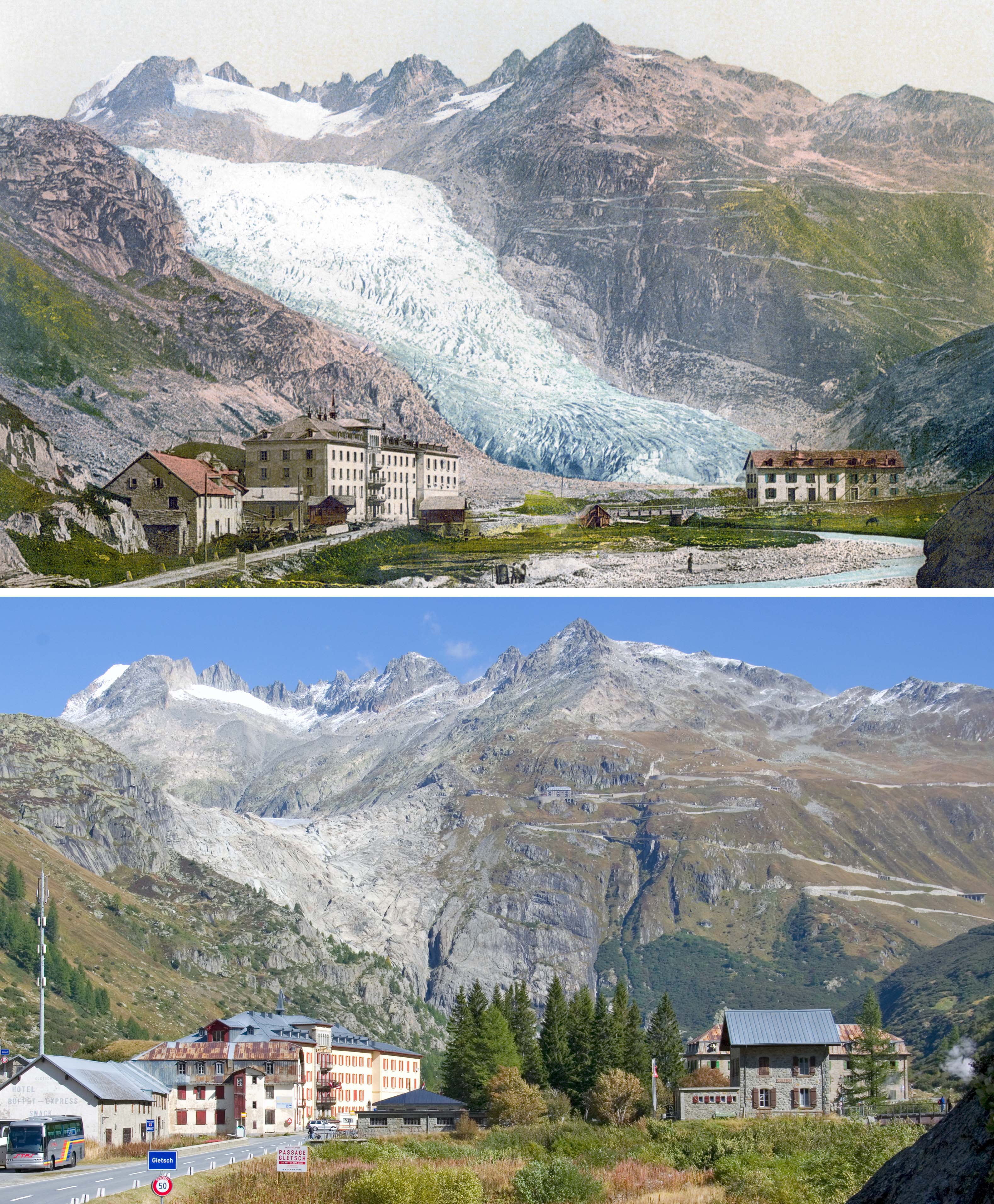 Glacier recession in the Swiss Alps Glacier recession in the Swiss Alps