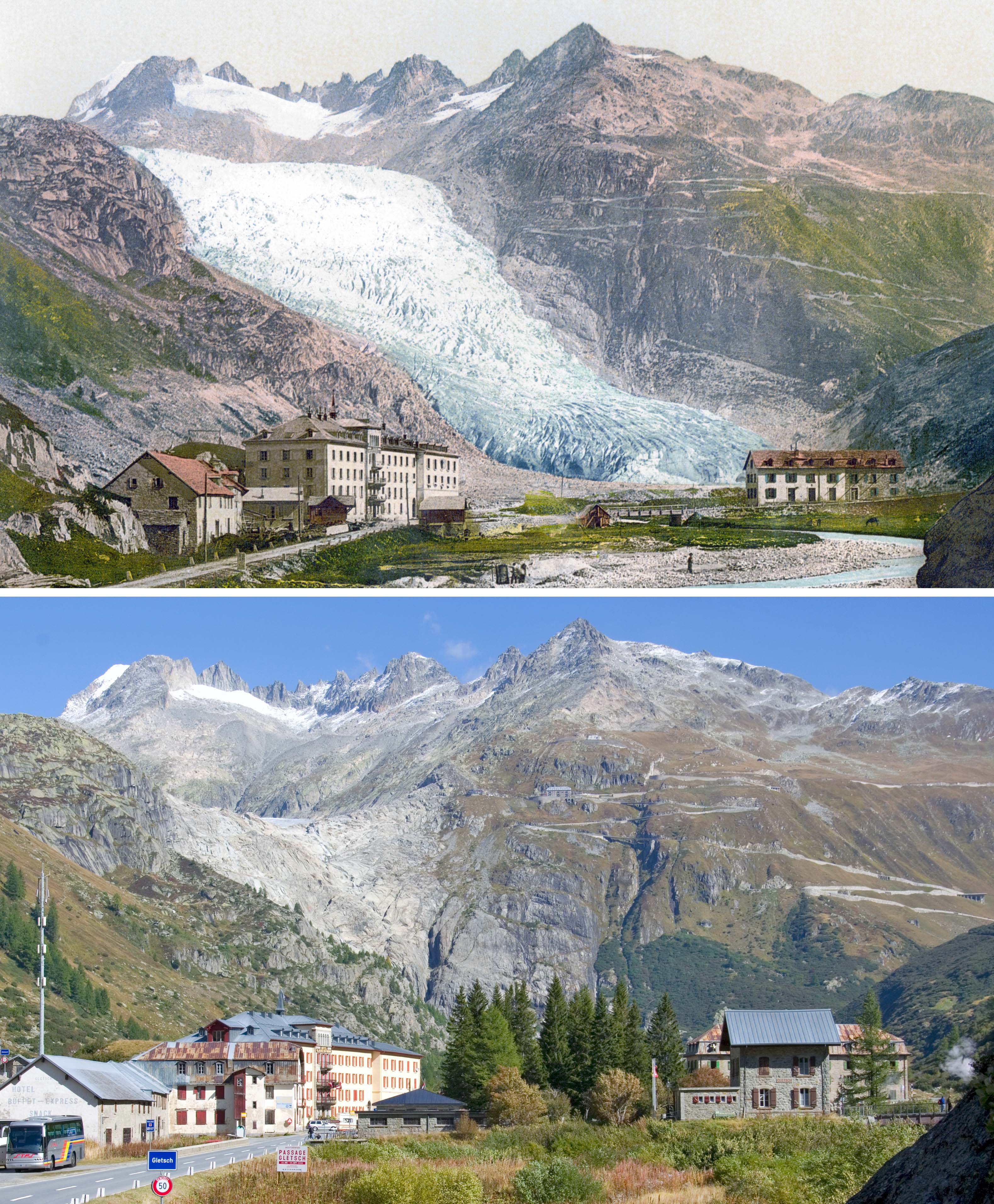 Glacier recession in the Swiss Alps