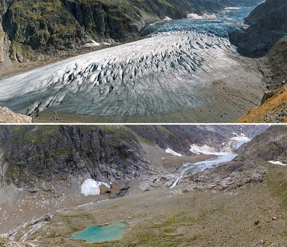 Glacier recession in the Swiss Alps Glacier recession in the Swiss Alps