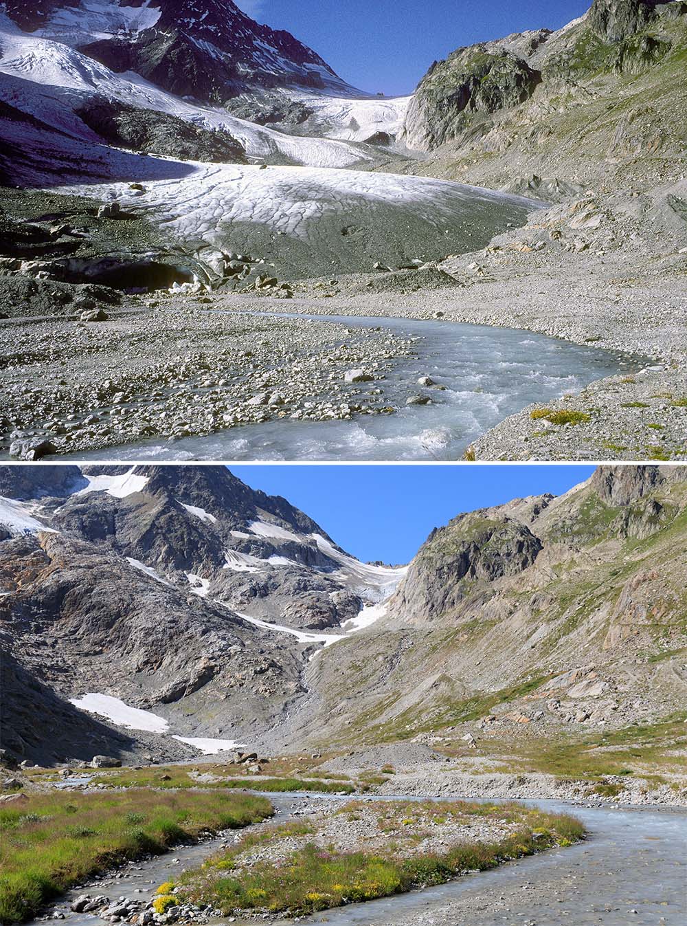 Glacier recession in the Swiss Alps Glacier recession in the Swiss Alps