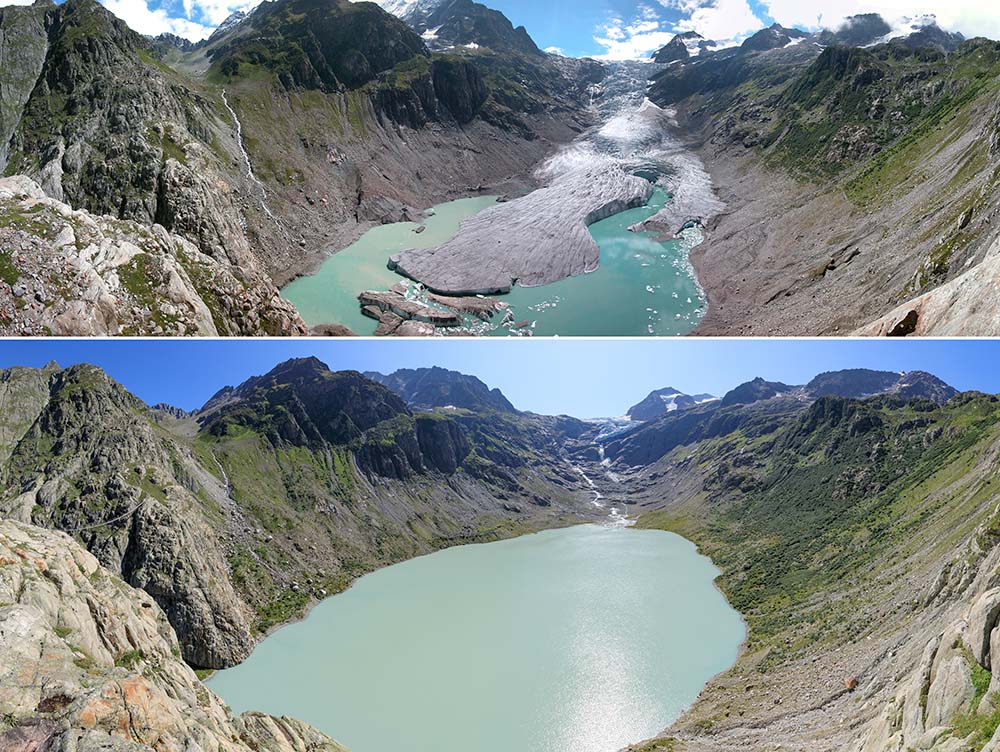 Glacier recession in the Swiss Alps