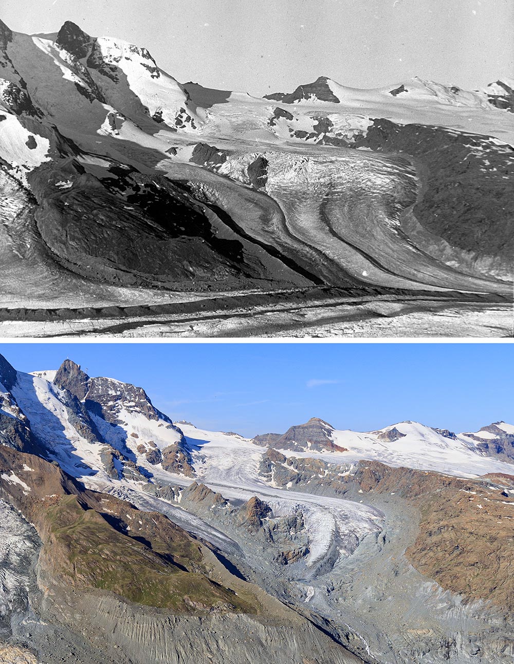 Glacier recession in the Swiss Alps