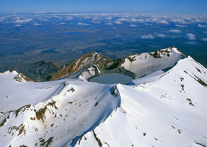Ruapehu and Tama Lakes from the air