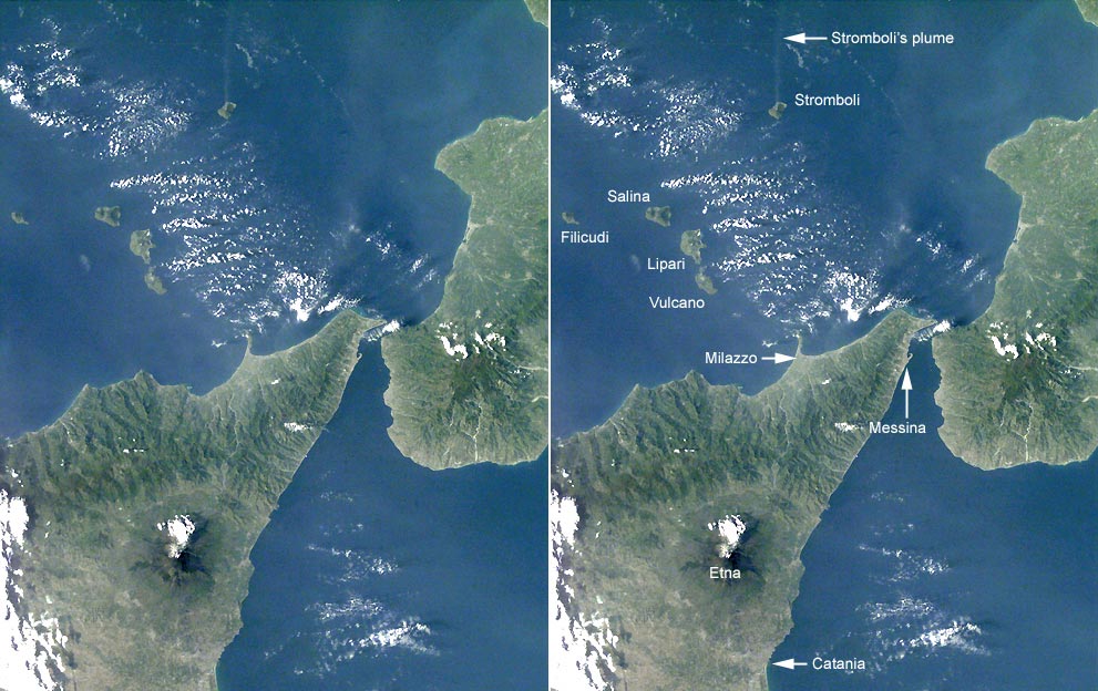 Foto aerea e dallo spazio dell'isola di Stromboli