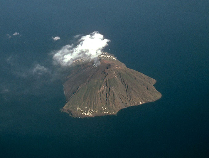 Stromboli from the air and from space