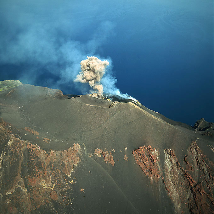 Stromboli from the air and from space