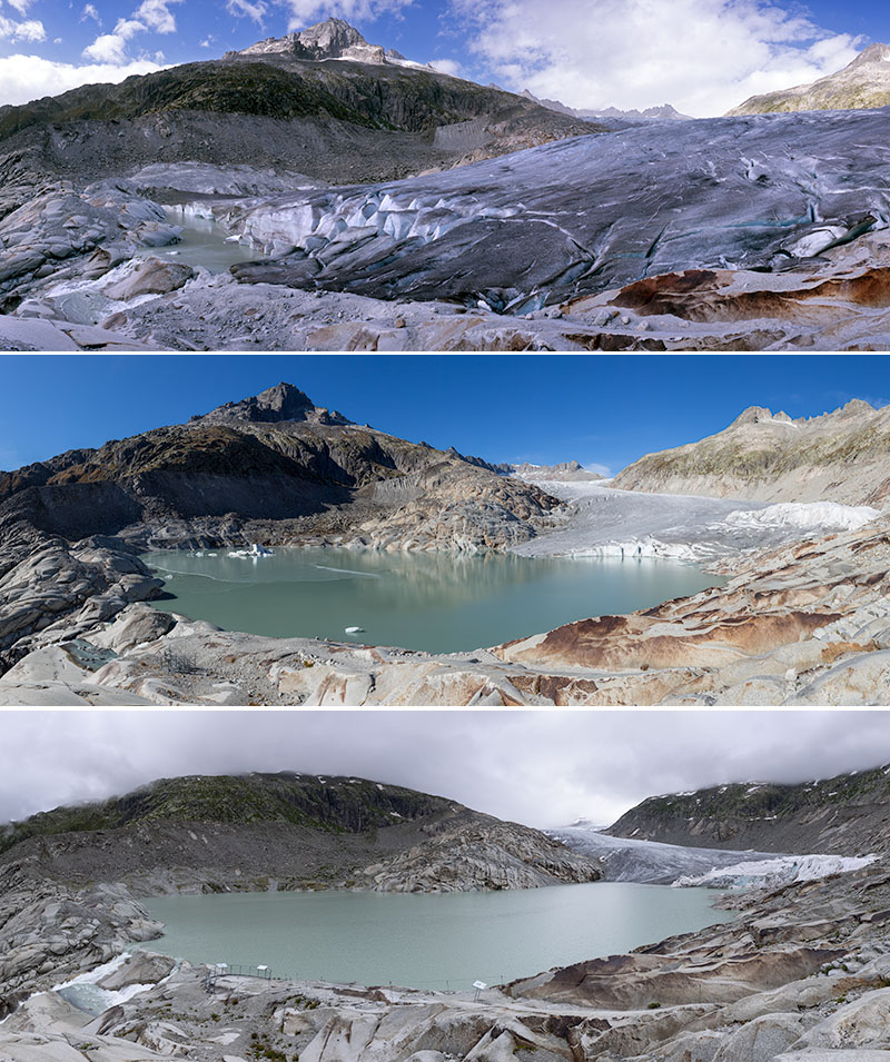 Ice cave, proglacial lake and insulating cover