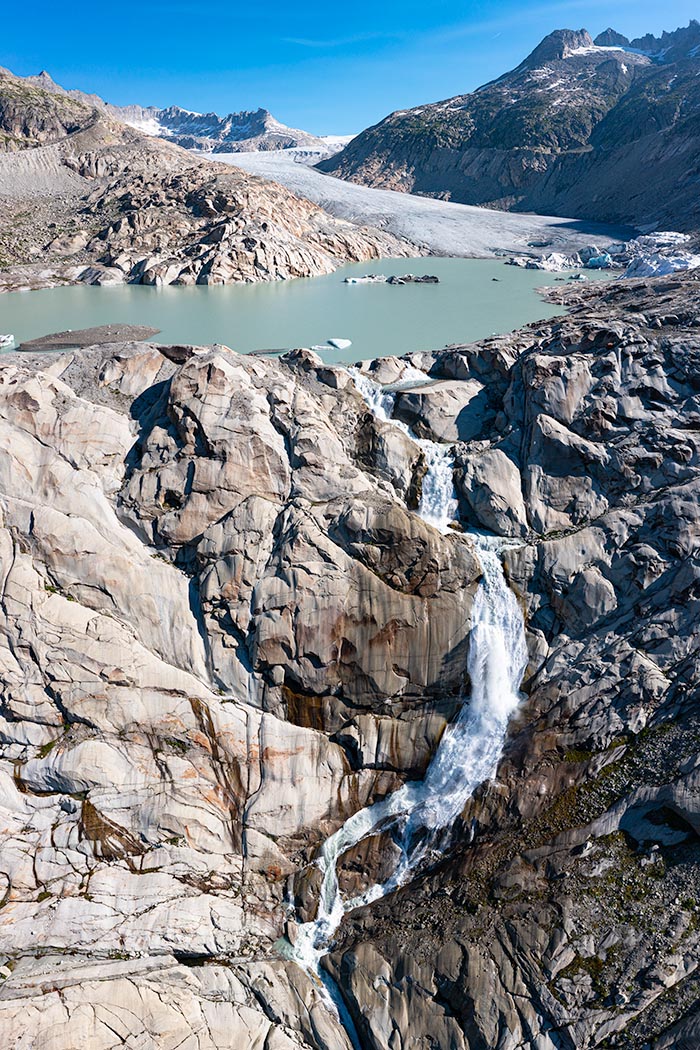 Rhonegletscher: Growth of the proglacial lake, glacier recession by 2023