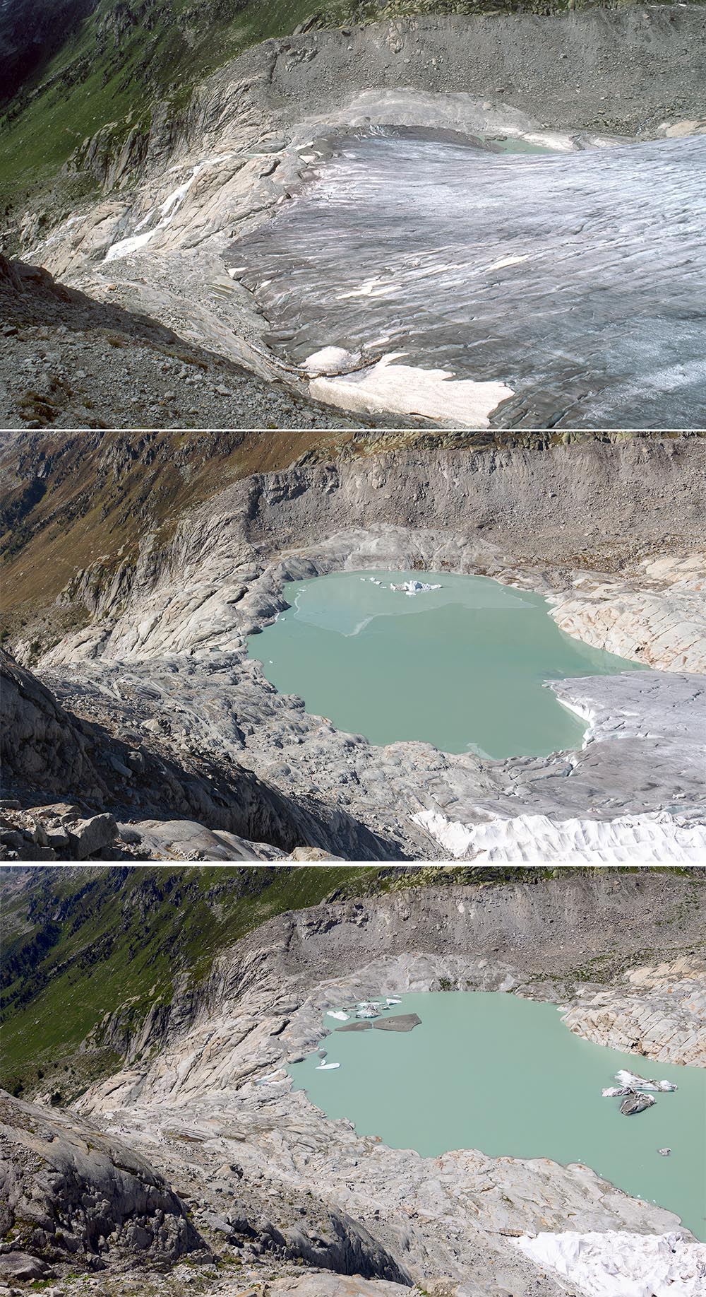 Rhonegletscher: Growth of the proglacial lake, glacier recession by 2023