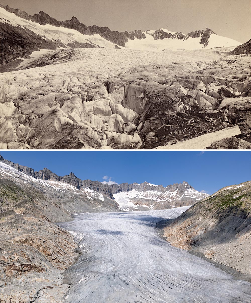 Rhonegletscher: Growth of the proglacial lake, glacier recession by 2023 Rhonegletscher: Growth of the proglacial lake, glacier recession by 2023