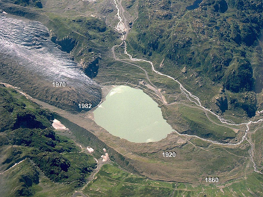 Steigletscher und Steisee: Flugbild der Zunge Steigletscher und Steisee: Flugbild der Zunge