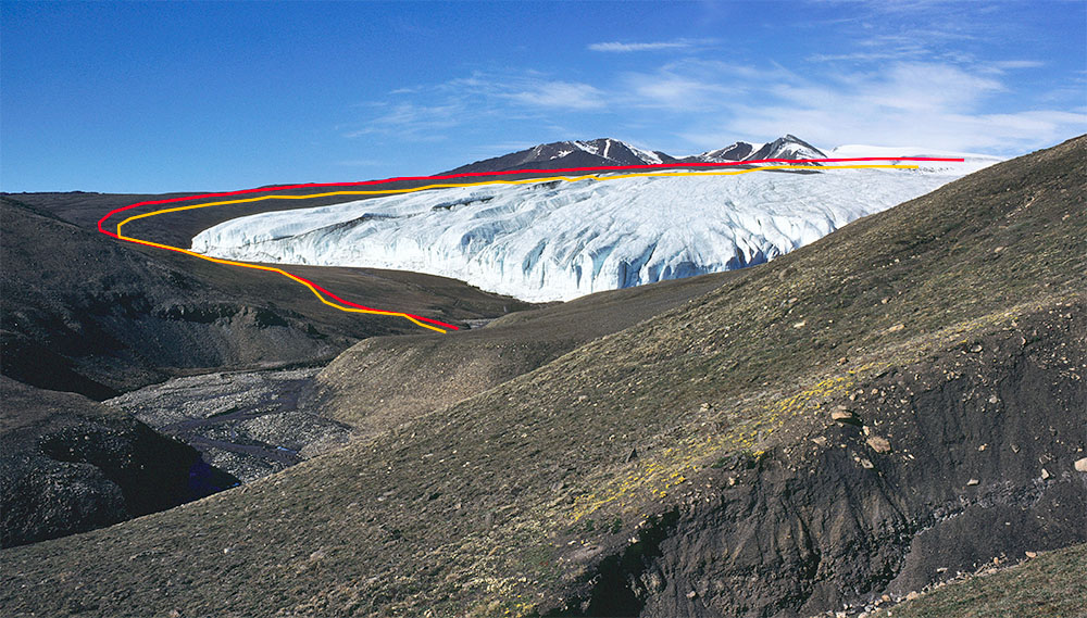 Crusoe Glacier Wiederholungsaufnahmen 1977-2008-2022 Crusoe Glacier Wiederholungsaufnahmen 1977-2008-2022
