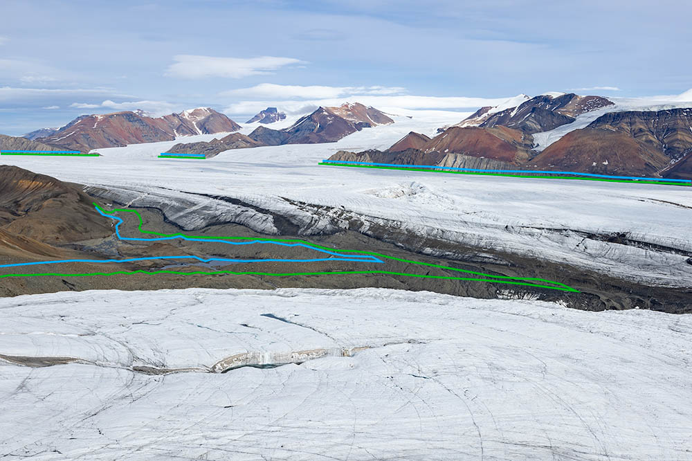 White und Thompson Glacier Wiederholungsaufnahmen 1977-2008-2022