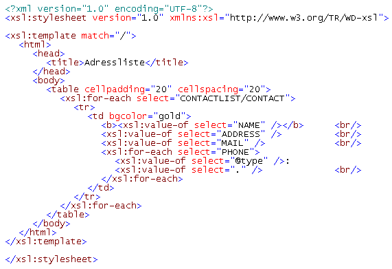 Beispiel eines XSL Stylesheets