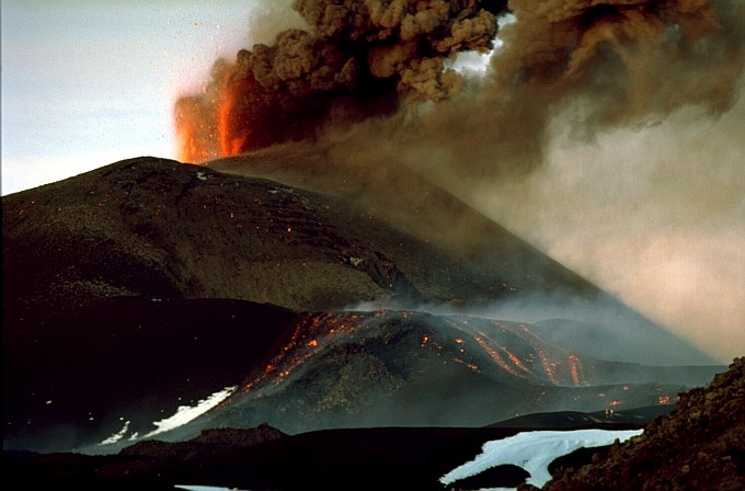 Flankeneruption 2002/03: Schden durch die Lavastrme vom sdlichen Schlot